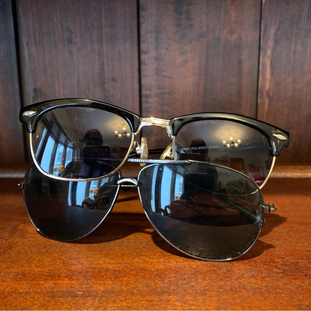 2 Pairs Black Sunglasses Aviator Wayfarer women